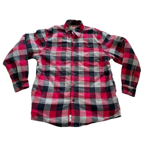Wrangler Shacket Red Plaid Fleece Lined Flannel Button Up Shirt Jacket Sz M - Picture 9 of 9